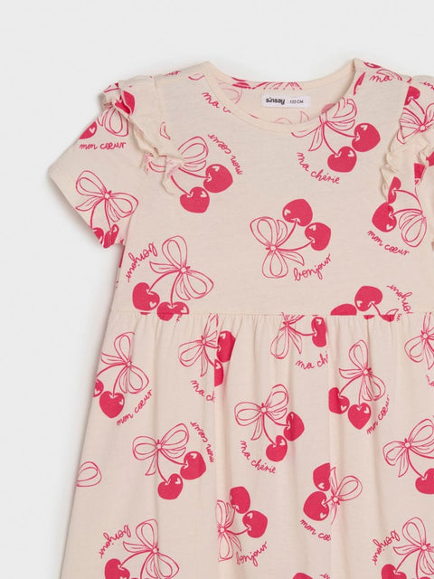 Sinsay Baby Girl's Off White & Fuchsia Cherry Printed Dress | Sinsay In Lebanon