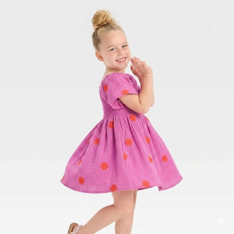 Cat & Jack Girl's Purple Floral Embroidered Short Sleeve Dress  | Cat & Jack In Lebanon