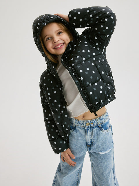 Reserved Girl's Black Polka Dot Quilted Jacket | Reserved In Lebanon