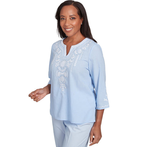 Alfred Dunner Women's Sky Blue Embroidered Blouse | Alfred Dunner In Lebanon
