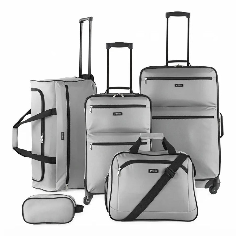 Protocol Grey & Black Pack Of 5-Pieces Softside Spinner Suitcase Set