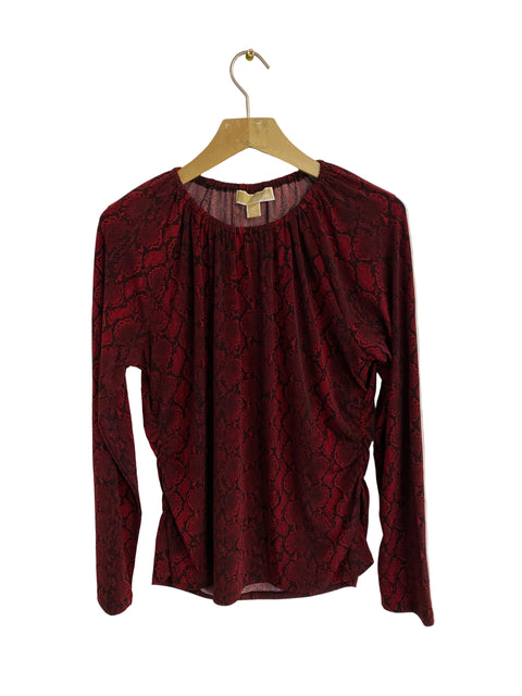 Michael Kors Women's Burgundy Snake-Print Long-Sleeve Blouse | Michael Kors In Lebanon