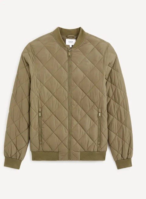 Celio Men's Khaki Green Quilted Bomber Jackets | Celio In Lebanon