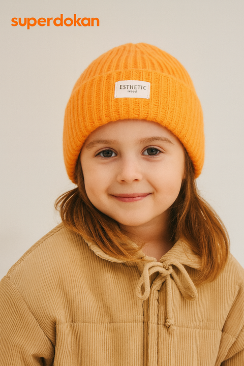 Reserved Girl's Orange Knitted Beanie Hat | Reserved In Lebanon