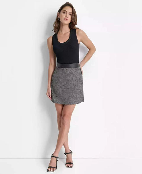 DKNY Women’s Black & White Leather-Trim Mini Tweed Skirt | DKNY In Lebanon