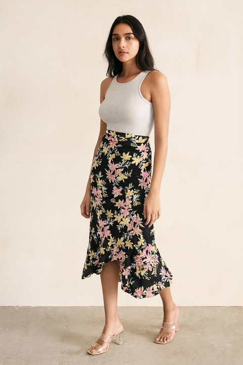 Forever 21 Women's Black Floral Print Skirt | Forever 21 In Lebanon