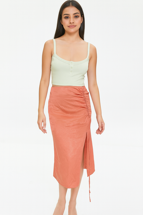 Forever 21 Women's Coral Ruched Open Split Skirt | Forever 21 In Lebanon