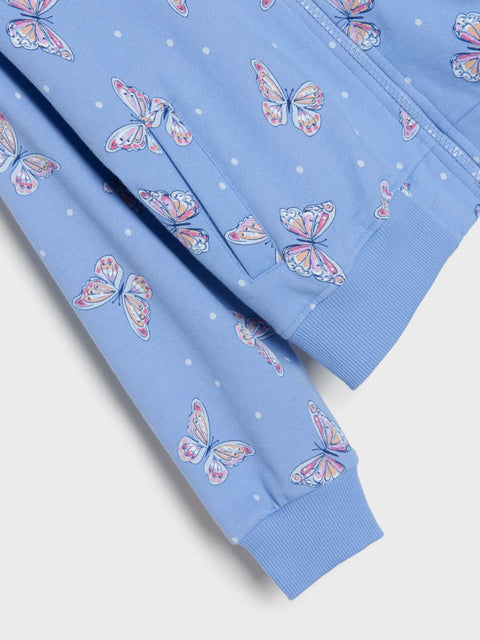 Light blue fabric with butterfly pattern on a white background