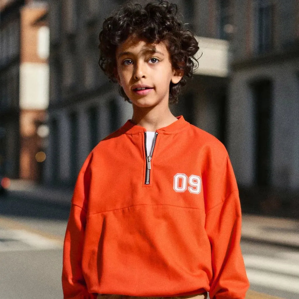 Sinsay Boy's Dark Orange Quarter Zip Front Neckline Sweatshirt