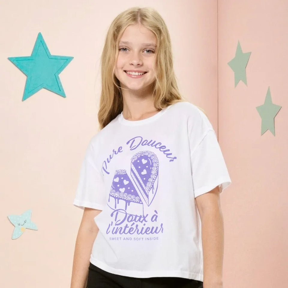 Sinsay Girl's White Short Sleeve Graphic Printed T-Shirt