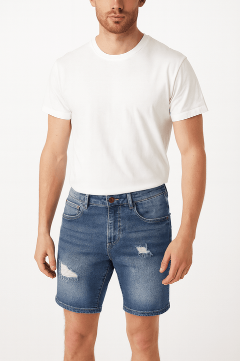Redefined Rebel Men's Blue Ripped Washed Denim Short | Redefined Rebel In Lebanon
