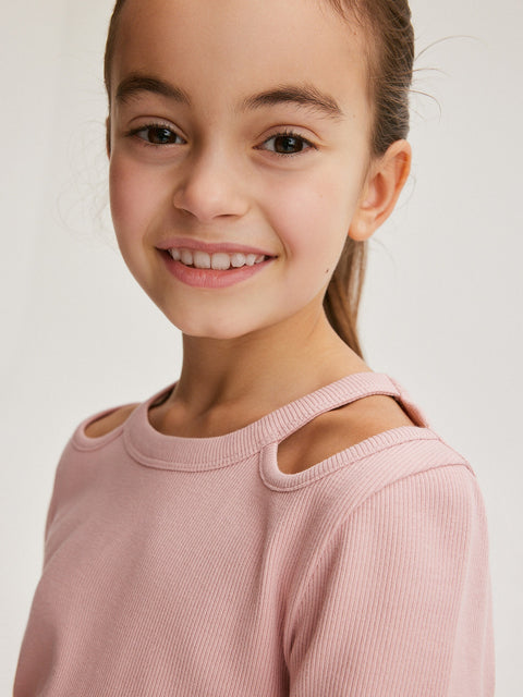 Reserved Girl's Pink Long Sleeve T-shirt With Cut-Outs | Reserved In Lebanon