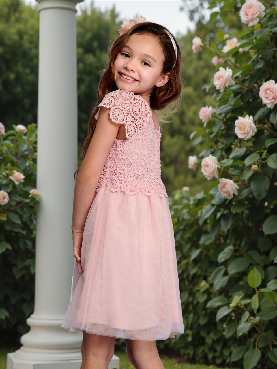 Sinsay Girl's Pink Dress With Openwork Lace And Tulle | Sinsay In Lebanon