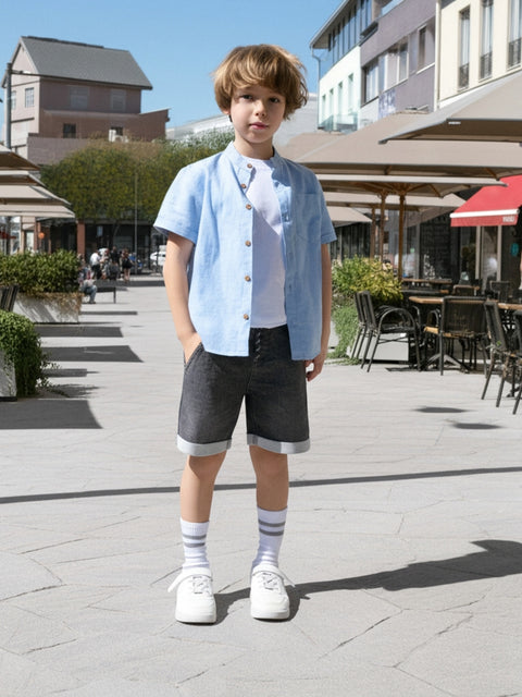 Sinsay Boy's Light Blue Linen-Blend Shirt | Sinsay In Lebanon