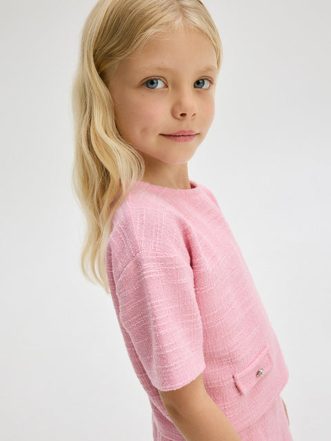 Reserved Girl's Pink Tweed T-Shirt | Reserved In Lebanon