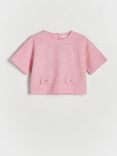 Reserved Girl's Pink Tweed T-Shirt | Reserved In Lebanon