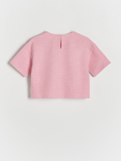 Reserved Girl's Pink Tweed T-Shirt | Reserved In Lebanon