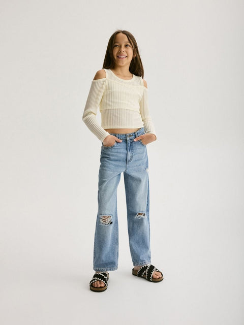 Reserved Girl's Off White Open Shoulder Long Sleeve Blouse |Reserved In Lebanon