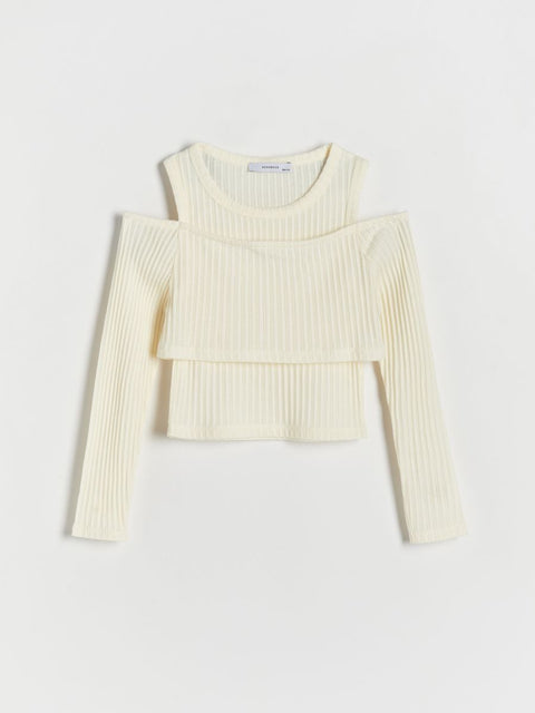 Reserved Girl's Off White Open Shoulder Long Sleeve Blouse |Reserved In Lebanon