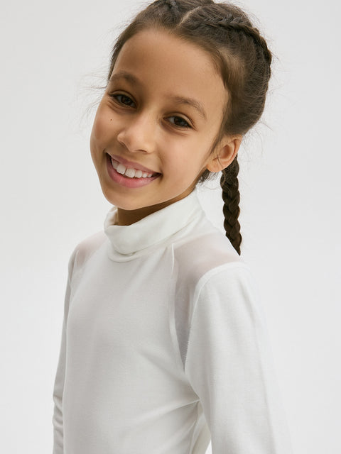 Reserved Girl's White Turtle Neck Blouse With Transparent Inserts | Reserved In Lebanon