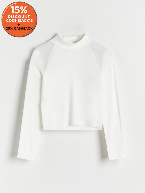 Reserved Girl's White Turtle Neck Blouse With Transparent Inserts | Reserved In Lebanon