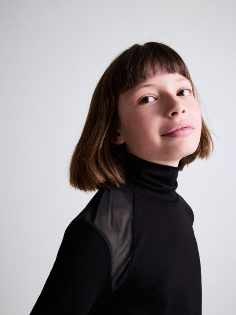 Reserved Girl's Black Mesh Details Long Sleeve Blouse |Reserved In Lebanon