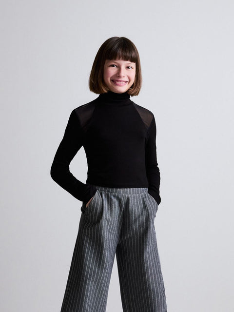 Reserved Girl's Black Mesh Details Long Sleeve Blouse |Reserved In Lebanon