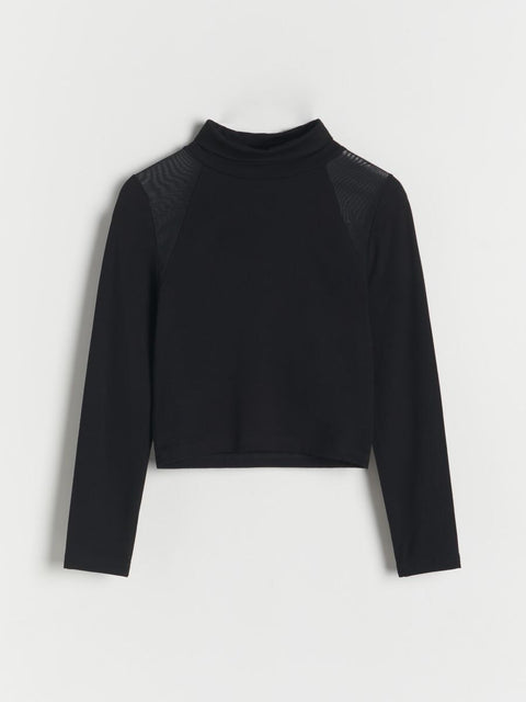 Reserved Girl's Black Mesh Details Long Sleeve Blouse |Reserved In Lebanon