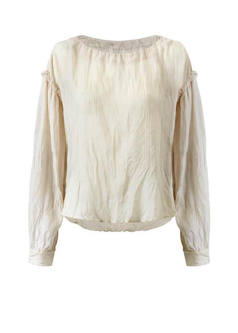 Mango Women's Off White Sheer Long Sleeve Relaxed Fit Blouse |Mango In Lebanon