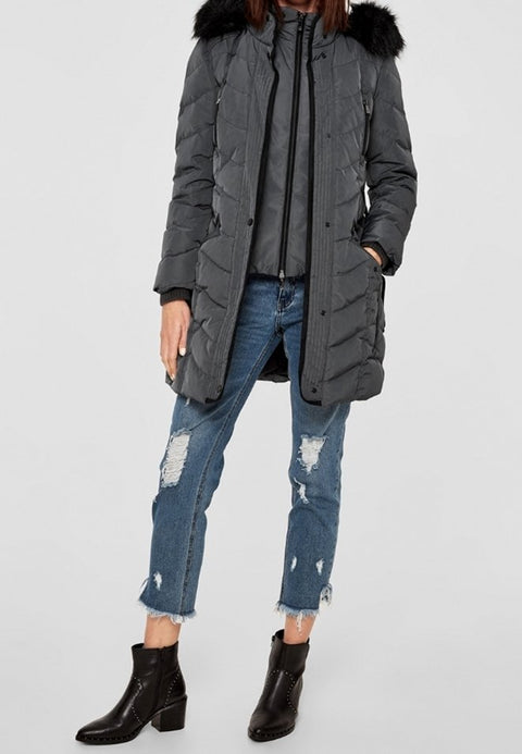 S.Oliver Women's Dark Gray Quilted Hooded Coat |S.Oliver In Lebanon