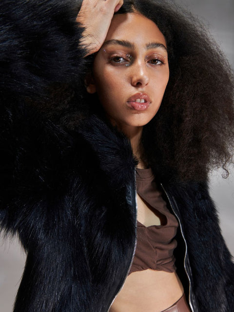 Sinsay Women's Black Plain Lining Fur Jacket | Sinsay In Lebanon