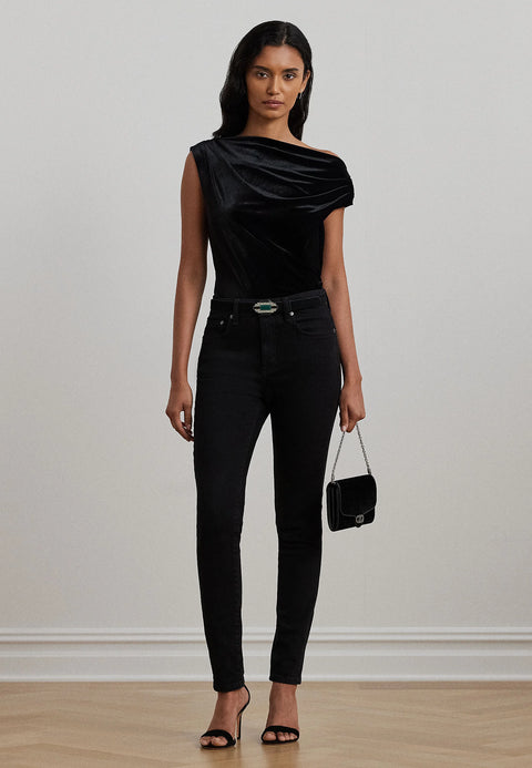 Lauren Ralph Lauren Women's Black Stretch Velvet Off-The Shoulder Blouse | Lauren Ralph Lauren In Lebanon