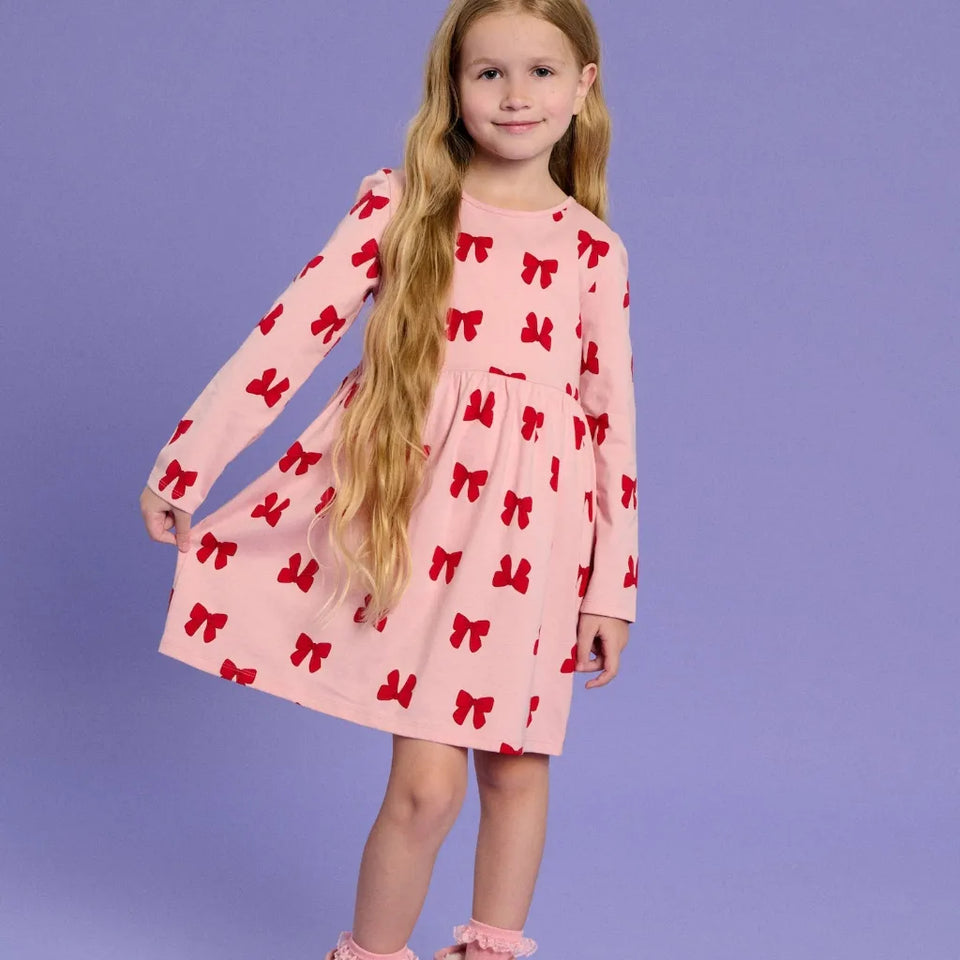 Sinsay Girls Pink Long Sleeve All Over Printed Dress