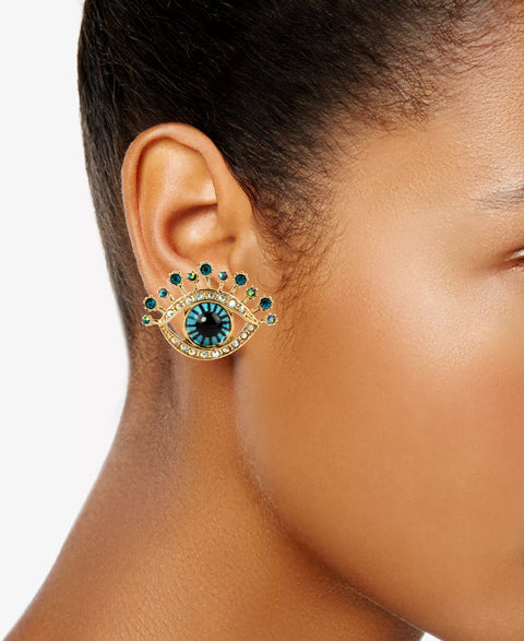 Betsey Johnson Women's Gold/Green-Tone Glass Stone and Enamel Eye Stud Earrings |  Betsey Johnson  in Lebanon