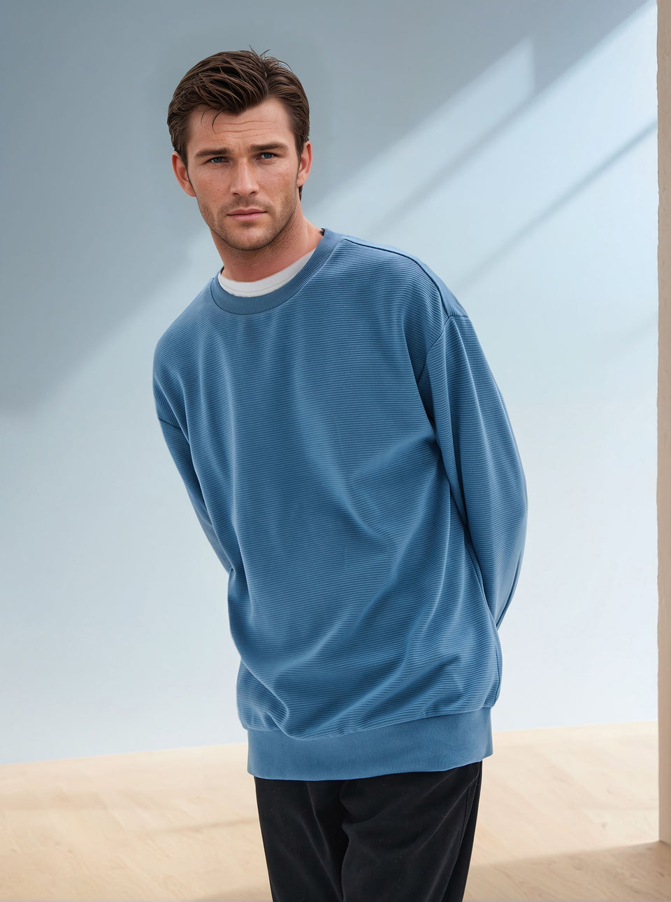 Sinsay Men's Blue Ribbed Long Sleeve Crew Neck Blouse|Sinsay In Lebanon