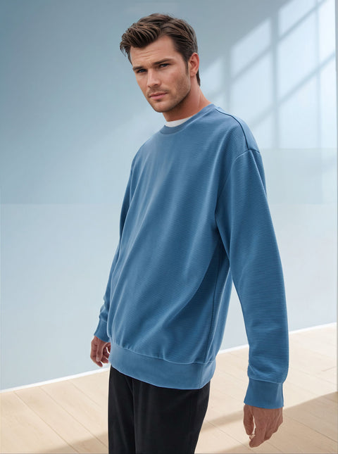 Sinsay Men's Blue Ribbed Long Sleeve Crew Neck Blouse|Sinsay In Lebanon