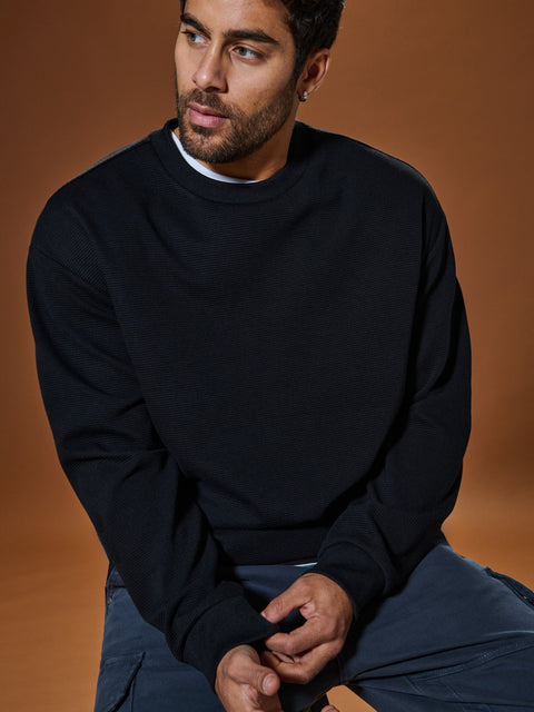 Sinsay Men's Black Rib Knit Pullover Sweatshirt | Sinsay In Lebanon