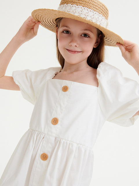 Reserved Girl's White Dress With Puff Sleeves | Reserved In Lebanon