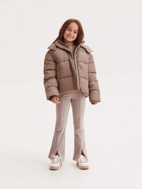 Reserved Girl's Dark Tan Hooded Quilted Jacket | Reserved In Lebanon