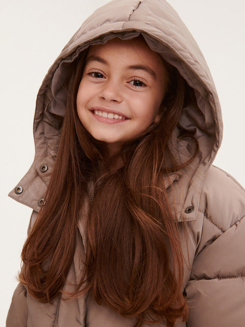 Reserved Girl's Dark Tan Hooded Quilted Jacket | Reserved In Lebanon