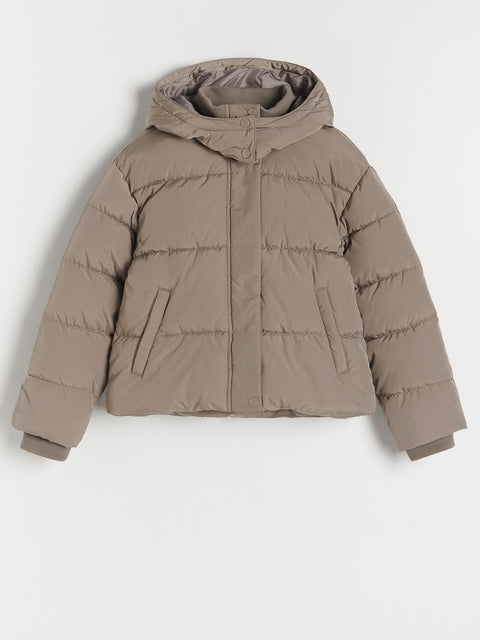 Reserved Girl's Dark Tan Hooded Quilted Jacket | Reserved In Lebanon