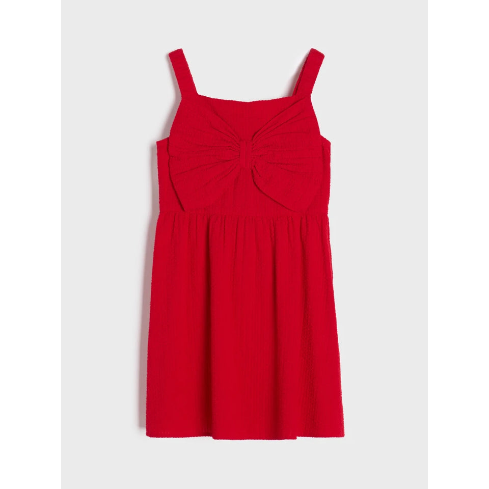 Sinsay Girl's Red Seersucker With Bow Details Dress