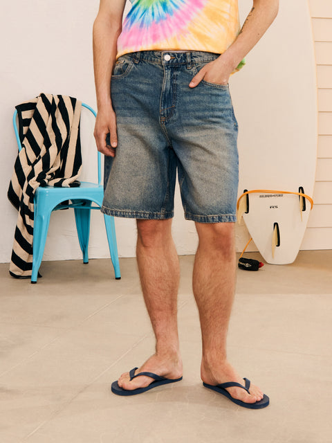 Sinsay Men's Washed Blue Denim Shorts   | Sinsay in Lebanon