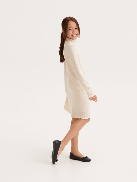 Reserved Girl's Beige Rib Knit Viscose Blend Dress | Reserved In Lebanon