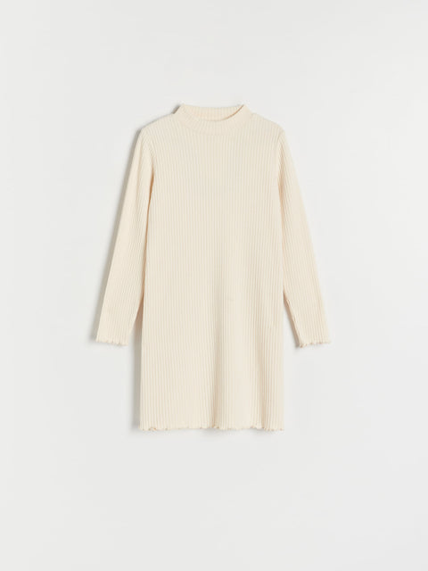 Beige ribbed dress on a white background