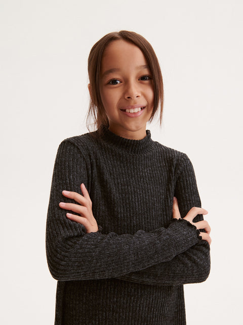 Reserved Girl's Dark Grey Rib Knit Cotton Rich Dress | Reserved In Lebanon