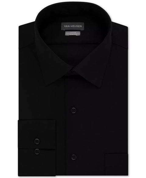 Van Heusen Men's Black Fitted Stretch Wrinkle Free Sateen Solid Dress Shirt | Van Heusen In Lebanon