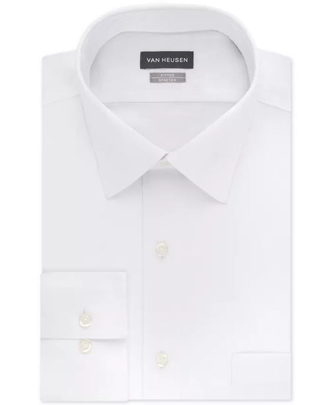 Van Heusen Men's White Fitted Stretch Wrinkle Free Sateen Solid Dress Shirt | Van Heusen In Lebanon