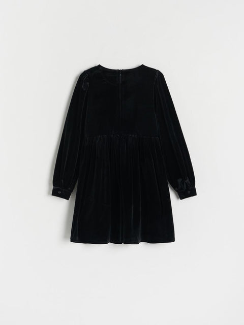 Reserved Girl's Black Velvet Rhinestone Long Sleeve Velour Dress |Reserved In Lebanon