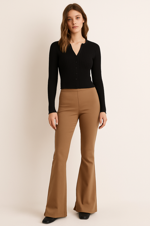 Forever 21 Women's Tan High Rise Flare Pant | Forever 21 In Lebanon